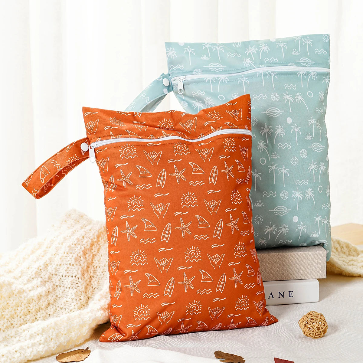 blue and orange wet bags