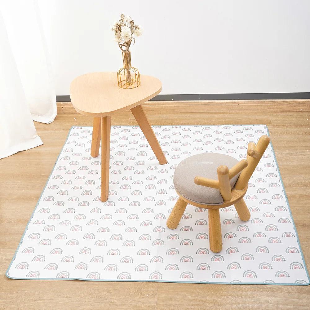 table and chair on high chair mat